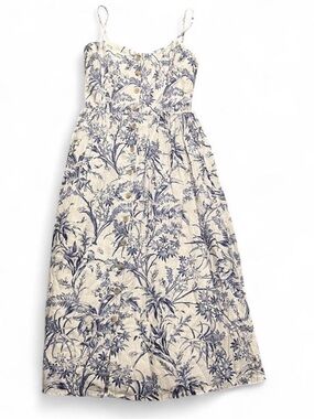 H&M white  and Navy Floral Button-Front Midi Dress